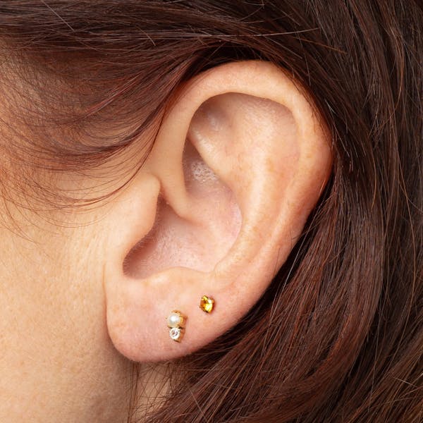 Citrine Nap Earrings in Gold on model