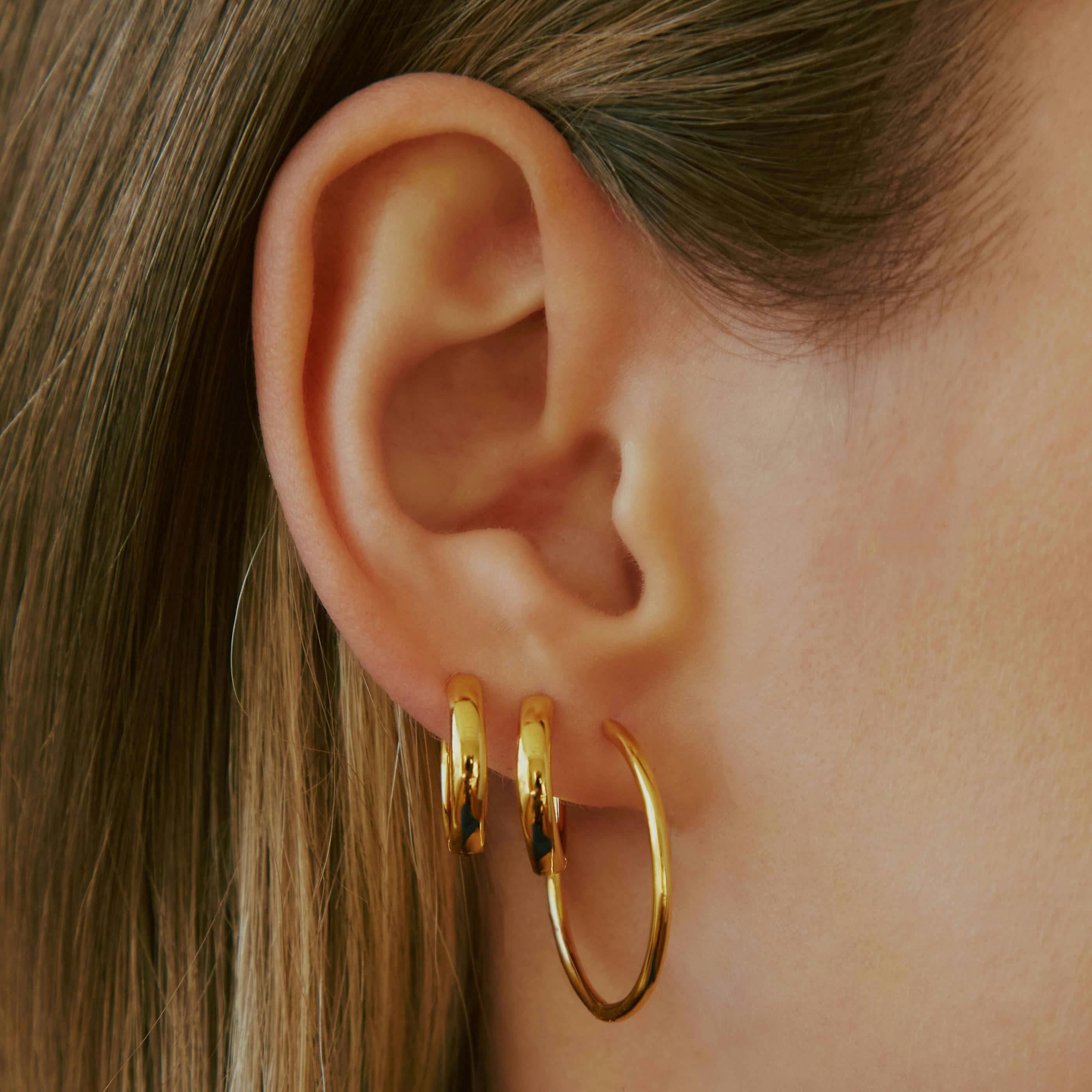 Classic 1" Hoops in Titanium (Gold) on model