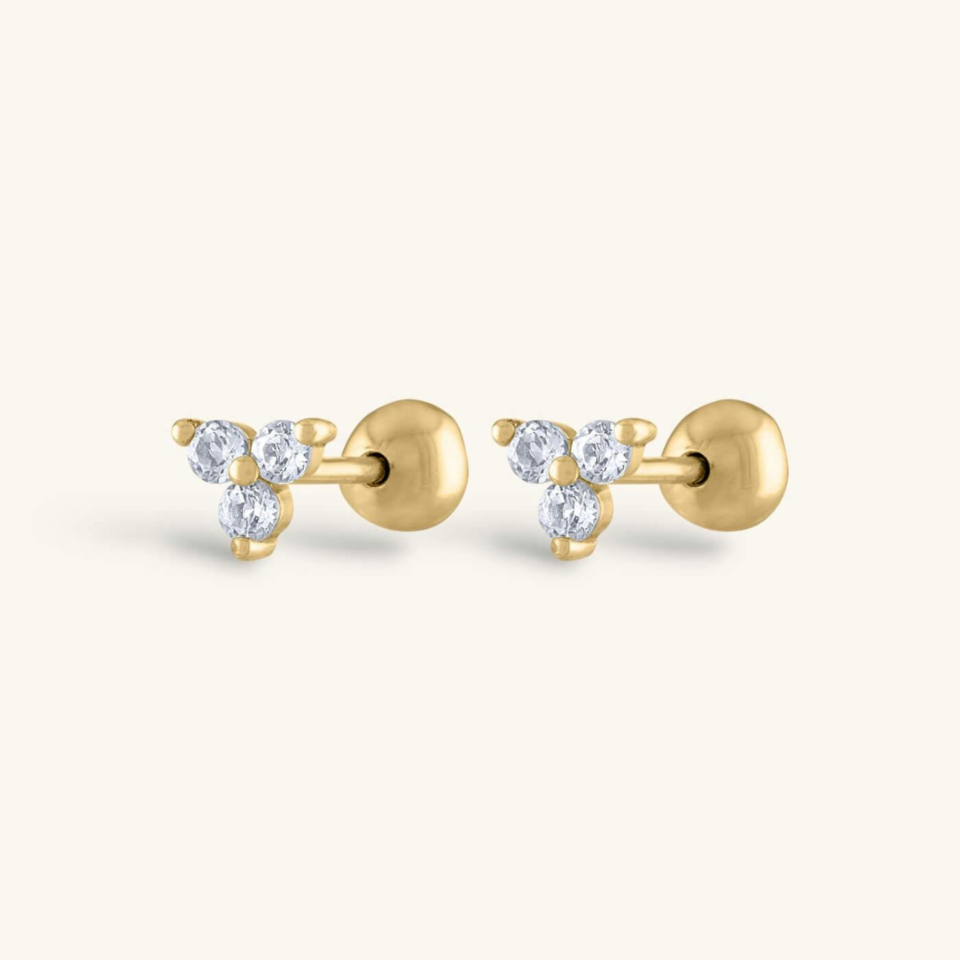 Crystal Trinity Ball Back Earrings in 14k Gold