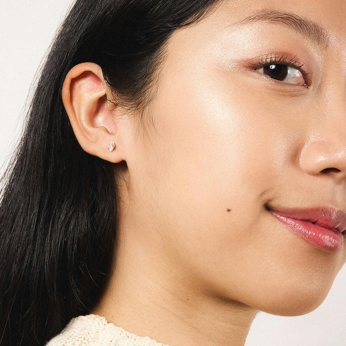 Mini Crystal Marquise Nap Earrings (Gold) on model