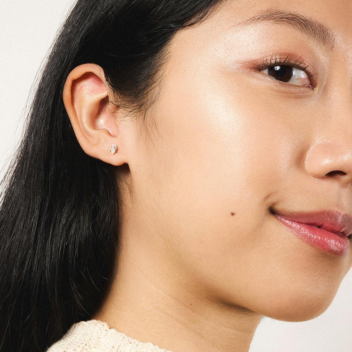 Marquise Solitaire Crystal Nap Earrings (Gold / 6mm) on model