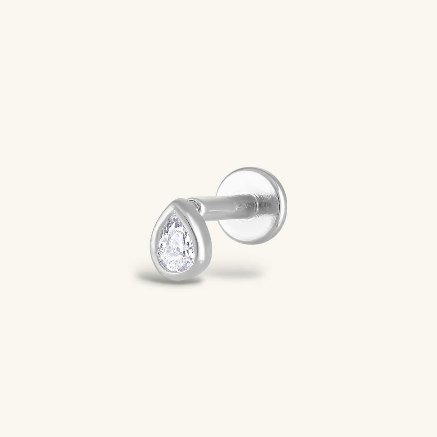 Tiny Dewdrop Threaded Flat Back Earring in Silver