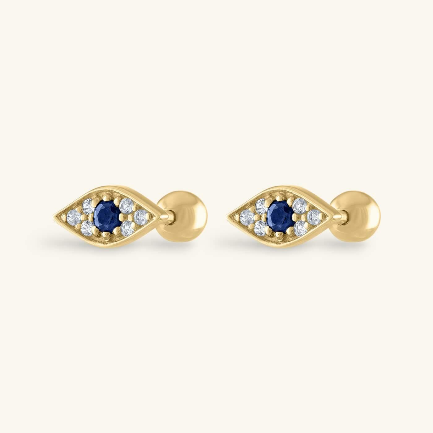 Evil Eye Ball Back Earrings in 14k Gold