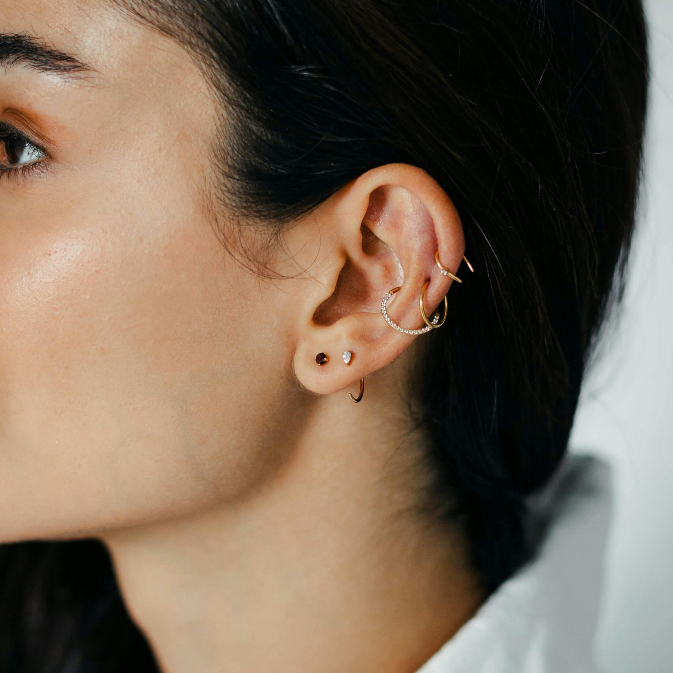 Garnet Nap Earrings (Gold) on model