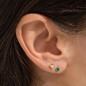 Green Chalcedony Nap Earrings in Gold on model