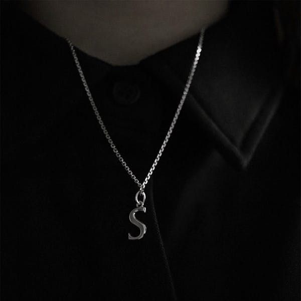 Initial Charm Necklace in Sterling Silver on model