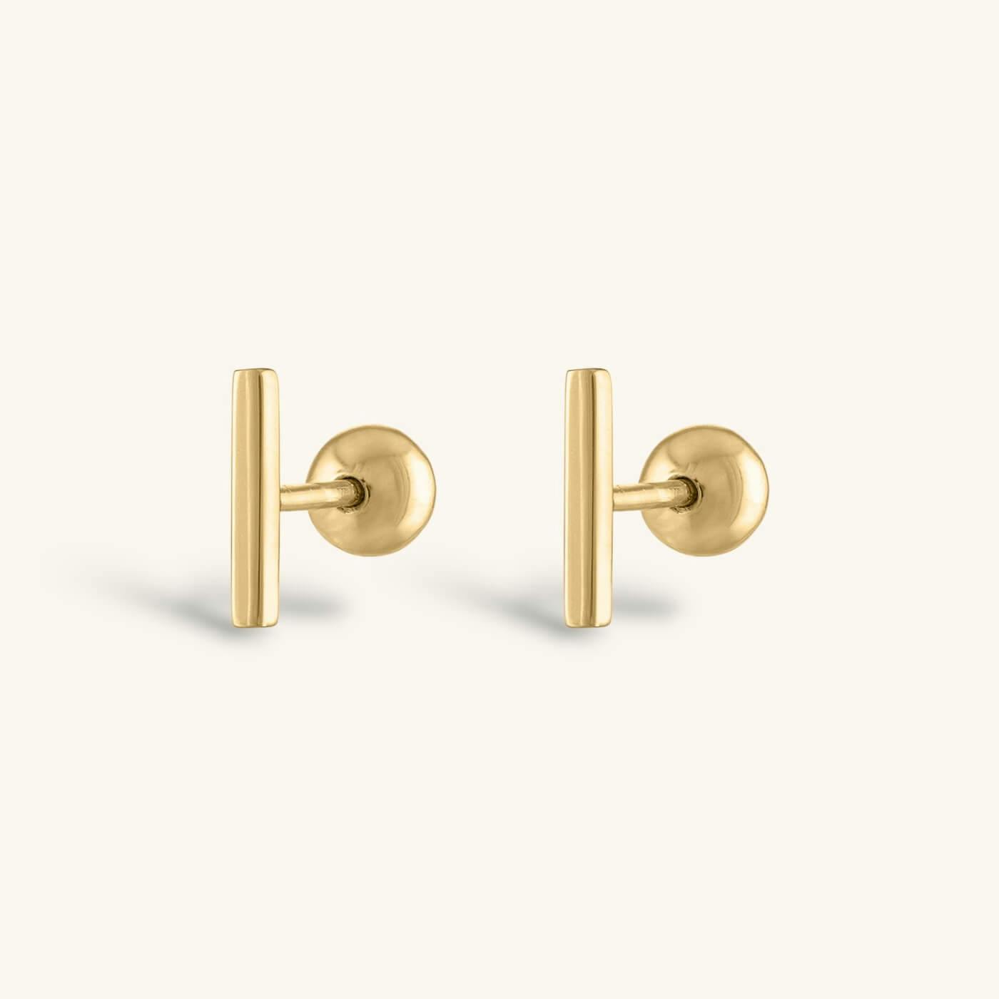 Little Bar Ball Back Earrings in 14k Gold