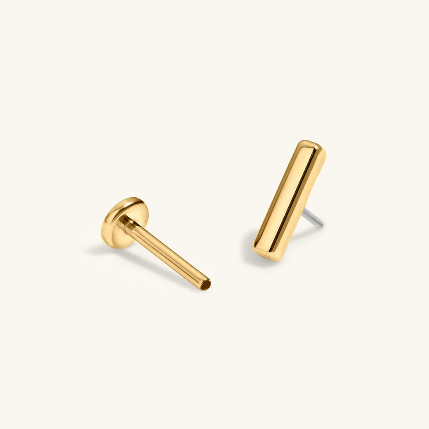 Little Bar Push Pin Flat Back Earring (Titanium - Gold) 