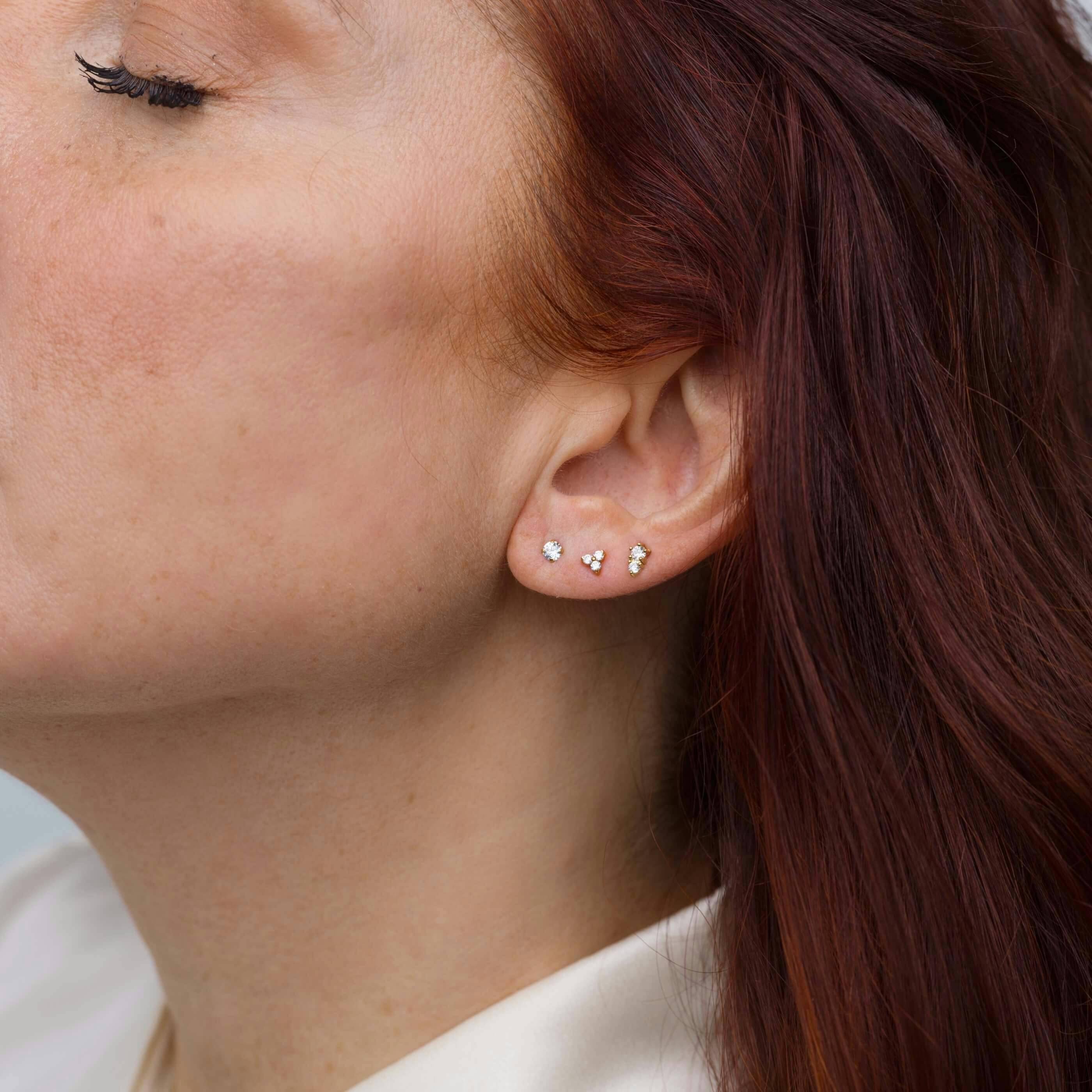 Moissanite Nap Earrings (Gold, 3mm) on model