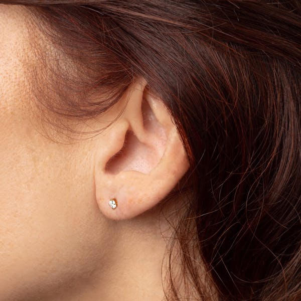 Moissanite Nap Earrings in Gold on model