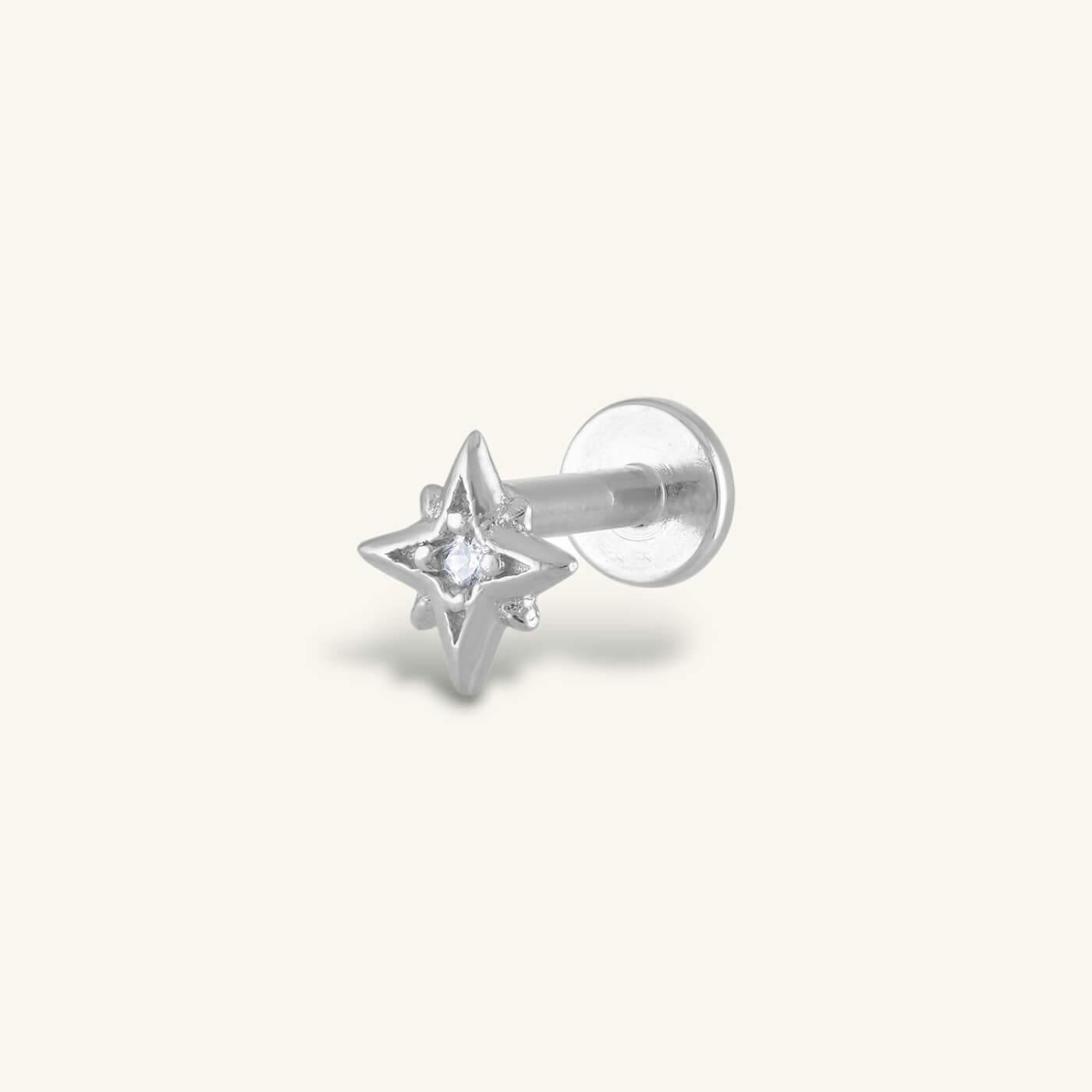 North Star Threaded Flat Back Earring in Silver