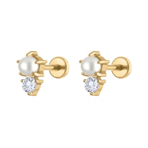Pearl and White Topaz Nap Earrings in Gold