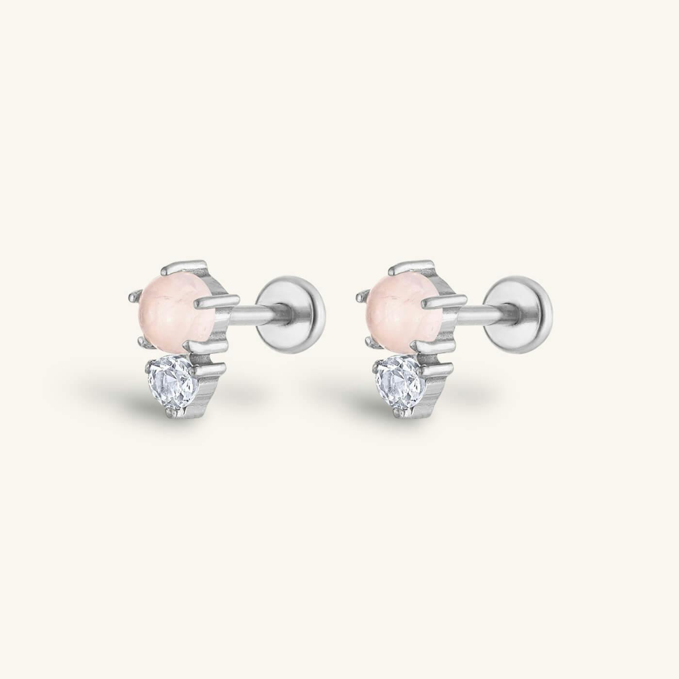 Pink Quartz and White Topaz Nap Earrings (Silver)