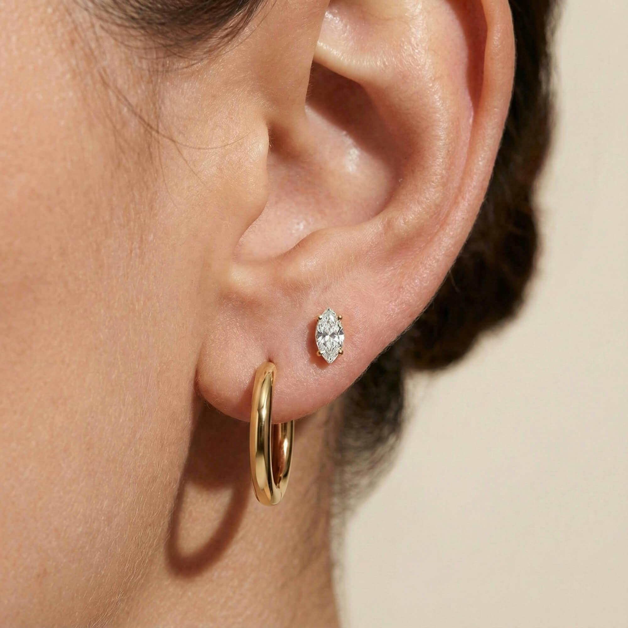 Signature Essentials Duo - Classic Hoop in Titanium and Mini Crystal Marquise Nap Earrings in Gold on model