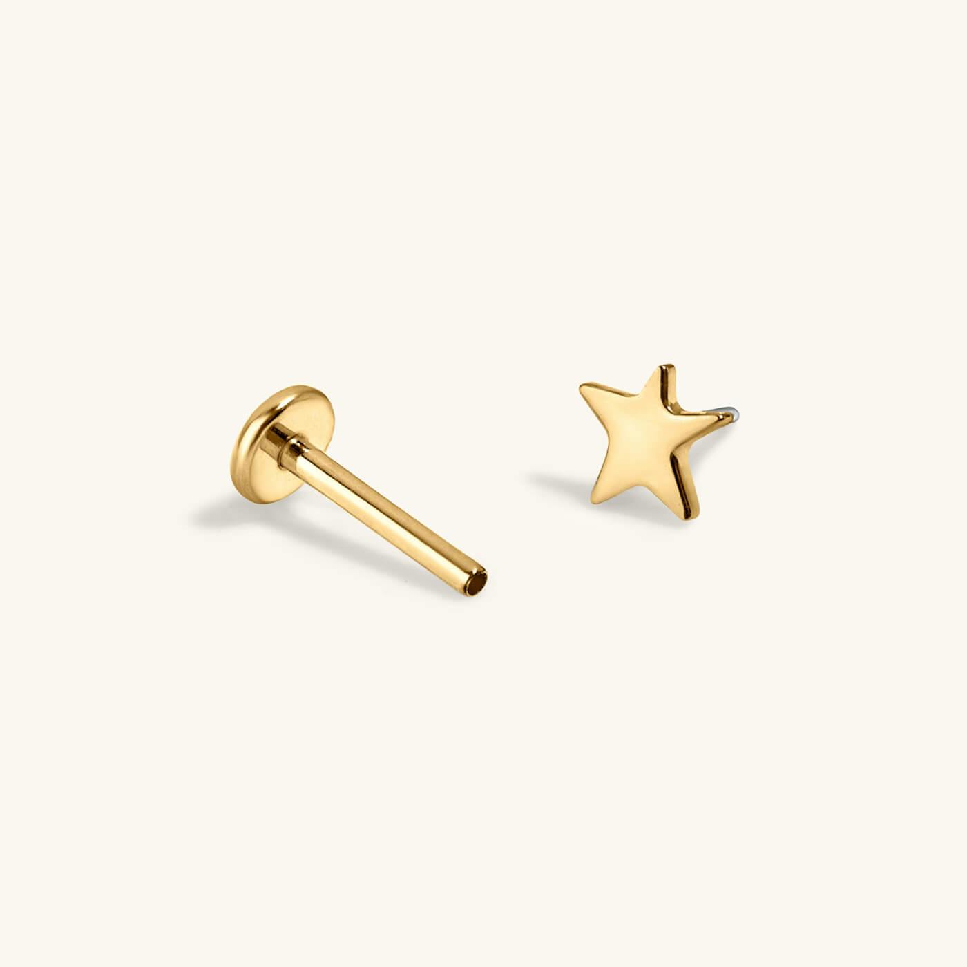 Classic Star Push Pin Flat Back Earring (Titanium - Gold)