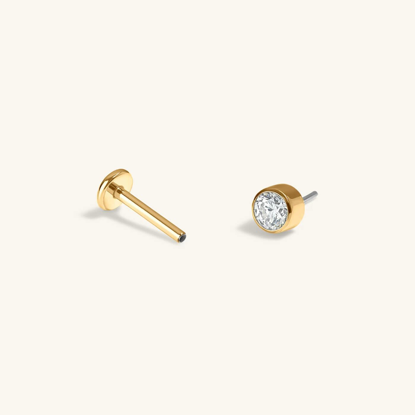 Tiny Crystal Push Pin Flat Back Earring (Titanium - Gold)