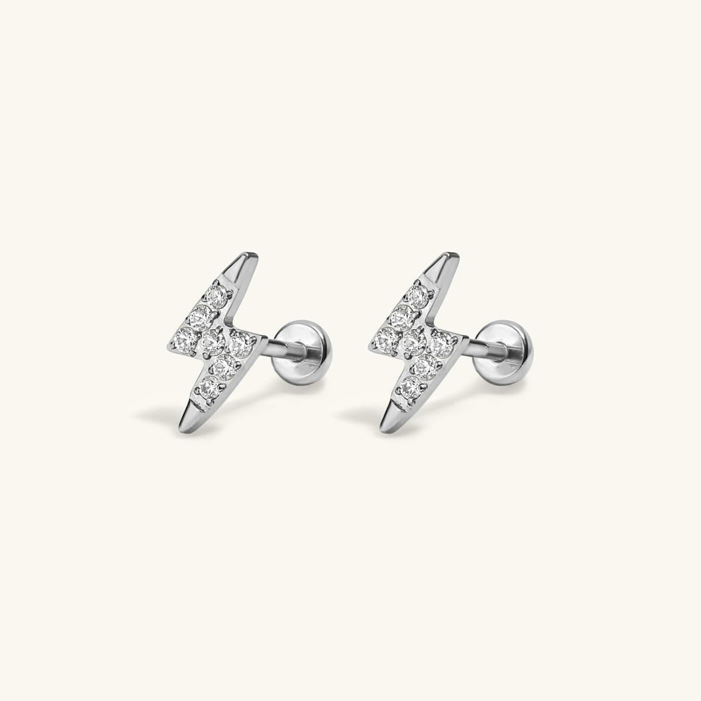 Pave Lightning Bolt Nap Earrings in Titanium (Silver)