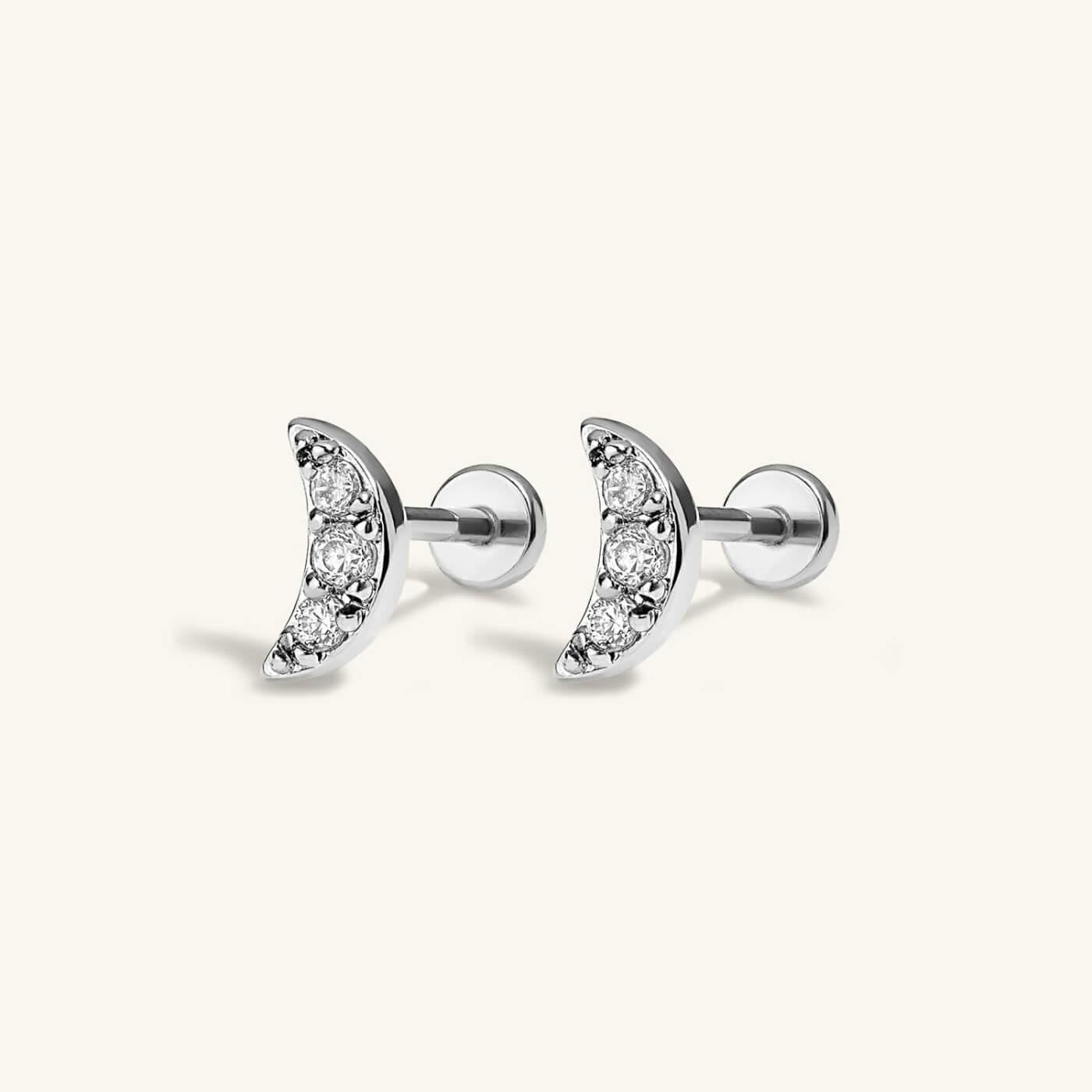 Pave Moon Nap Earrings in Titanium (Silver)