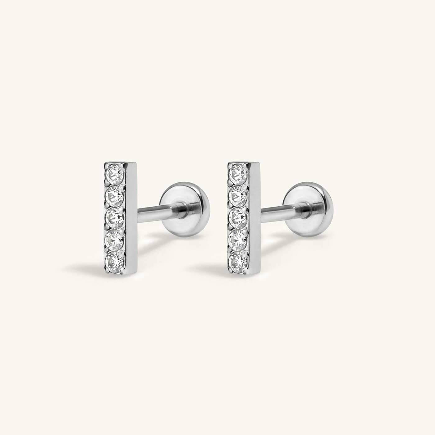 Pave Bar Nap Earrings in Titanium (Silver)