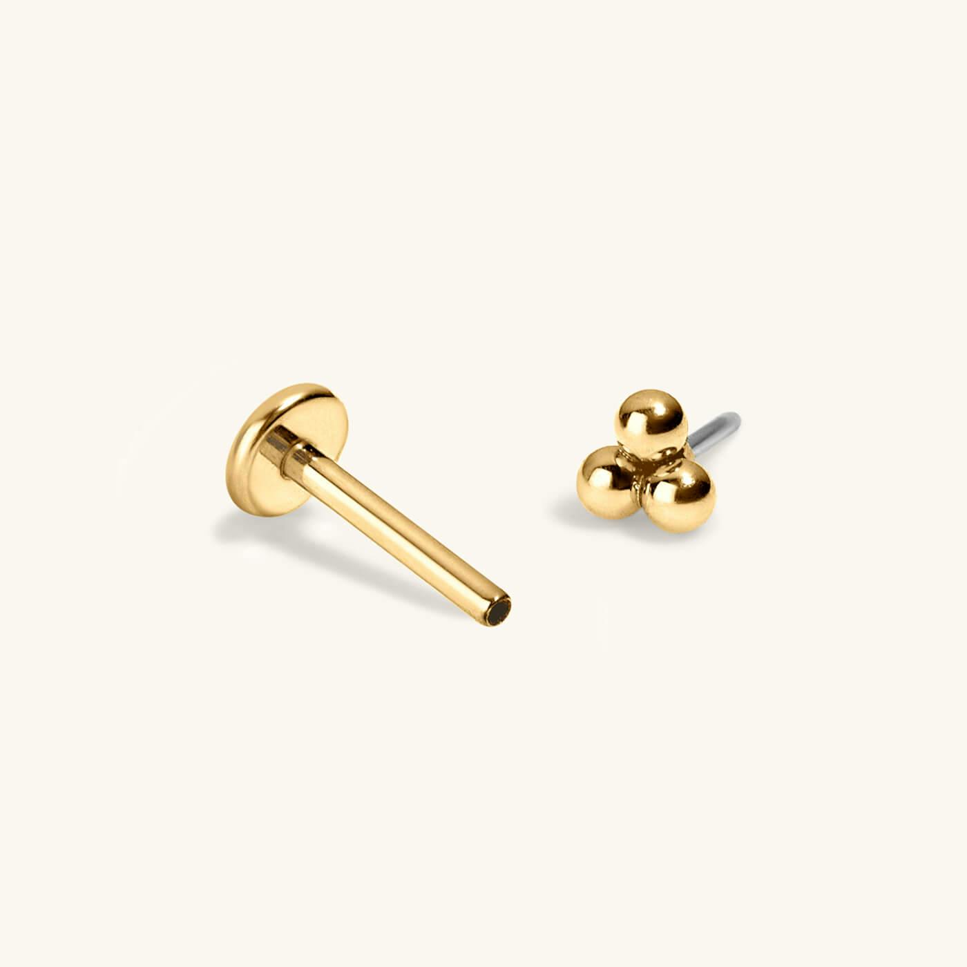 Tiny Trinity Push Pin Flat Back Earring (Titanium - Gold) 