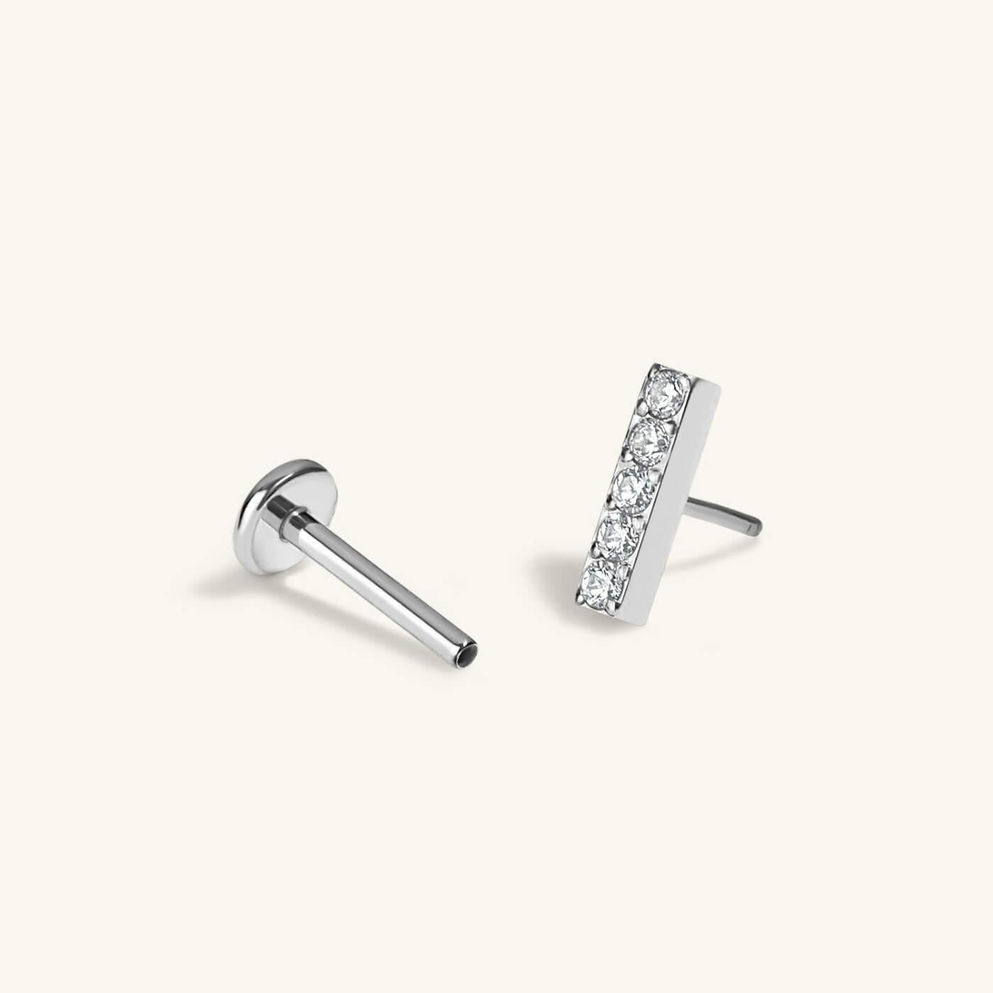 Pave Bar Nap Earrings in Titanium (Silver)