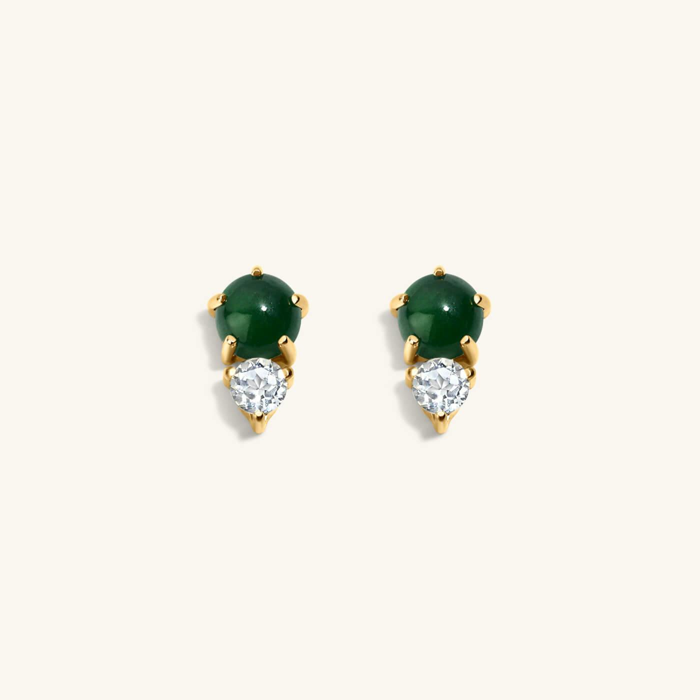 Jade and White Topaz Nap Earrings in Titanium (Gold)