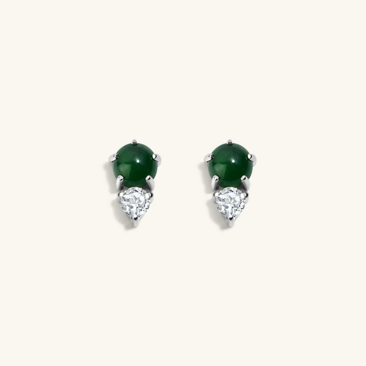 Jade and White Topaz Nap Earrings in Titanium (Silver)