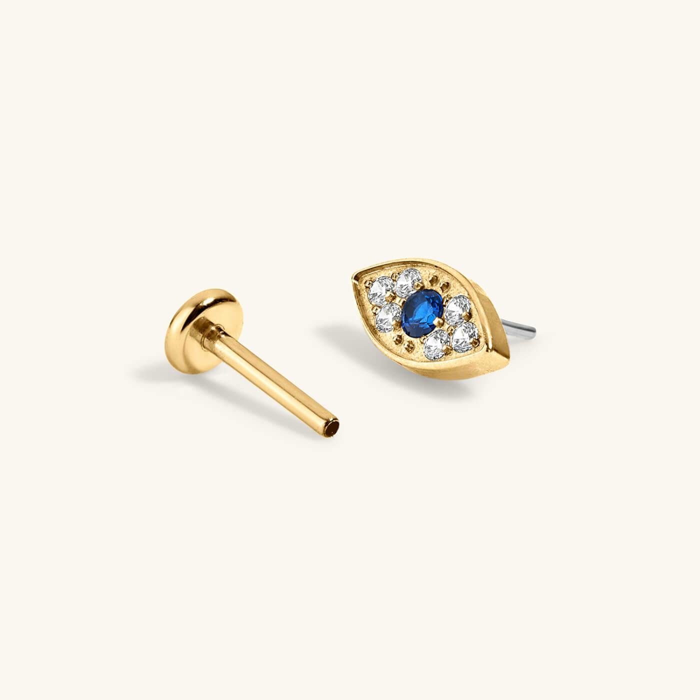 Evil Eye Push Pin Flat Back Earring (Titanium - Gold)