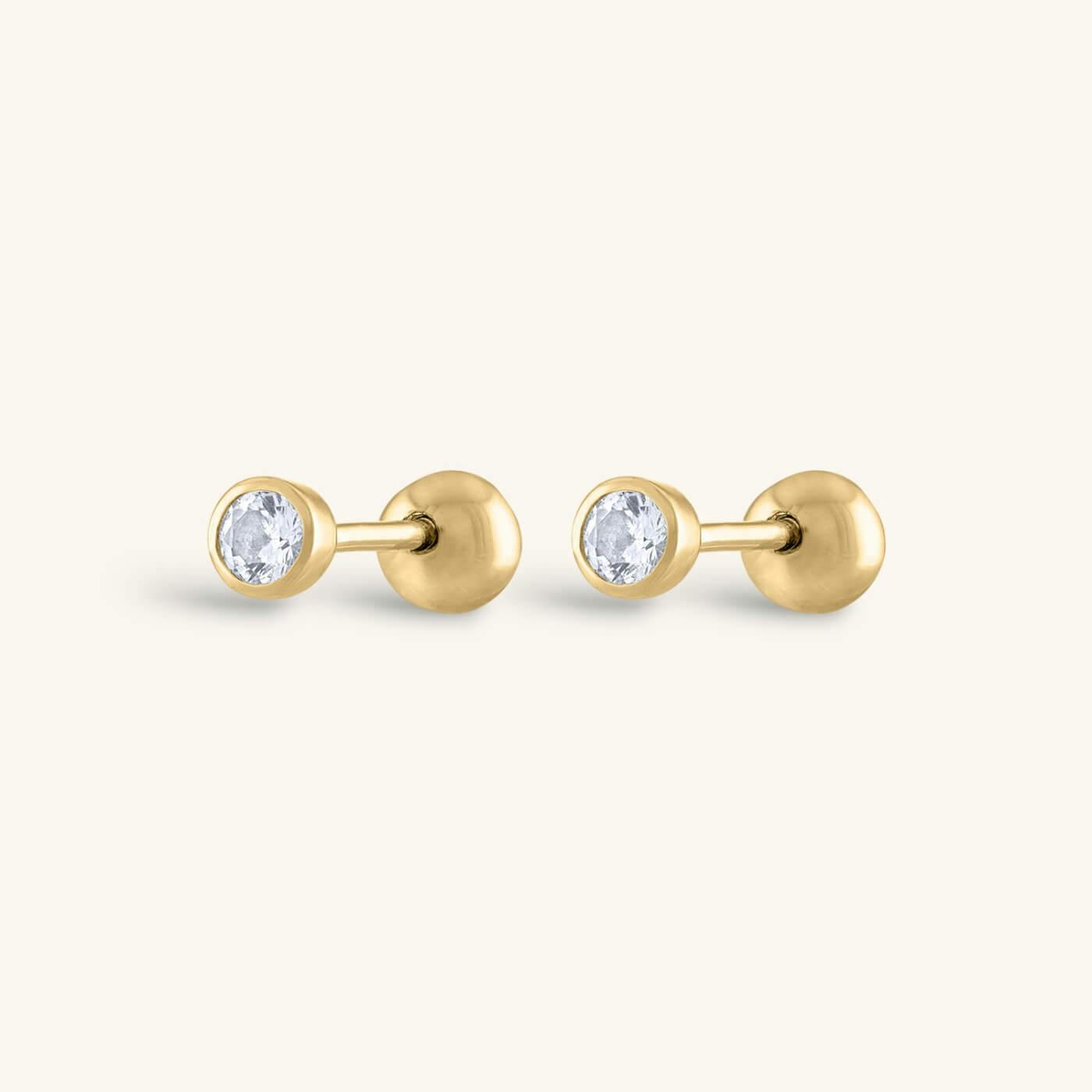 Tiny Sapphire Ball Back Earrings in 14k Gold