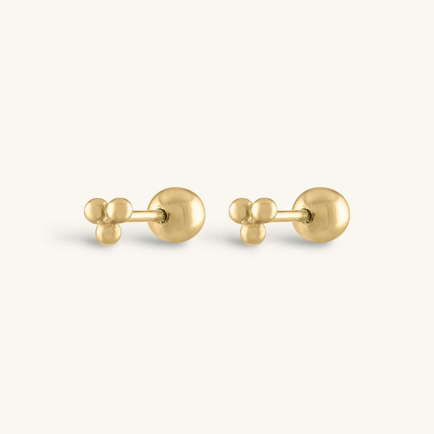 Tiny Trinity Ball Back Earrings in 14k Gold