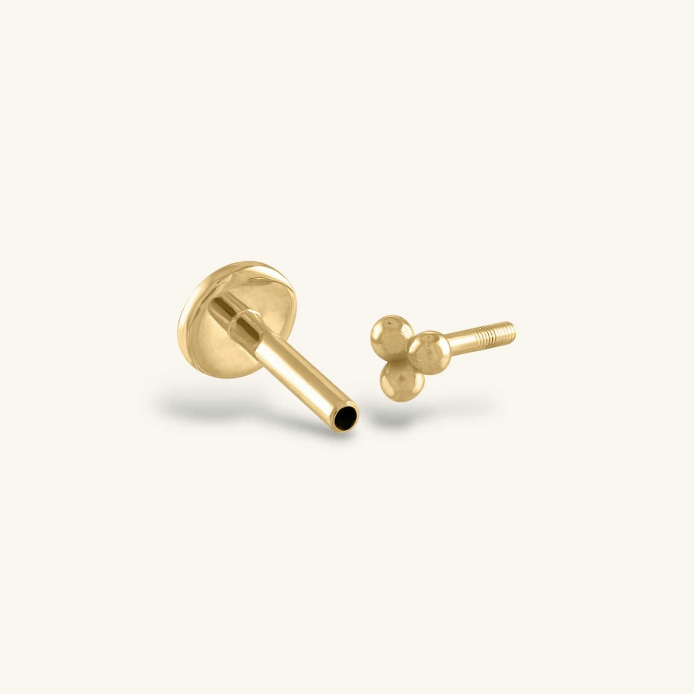 Tiny Trinity Threaded Flat Back Earring in 14k Gold