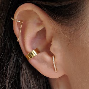 Celestial Hook Earrings in Gold Vermeil on model