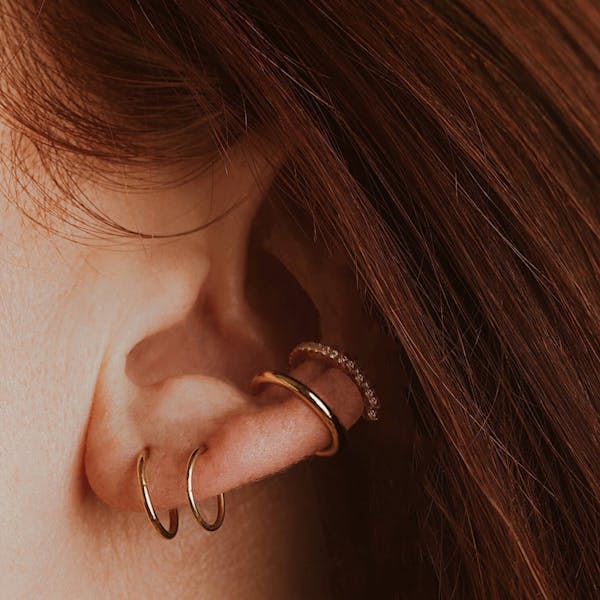 Classic Star Push Pin Flat Back Earring, Titanium - Gold / 16g: Most Cartilage Piercings / 8mm at Maison Miru