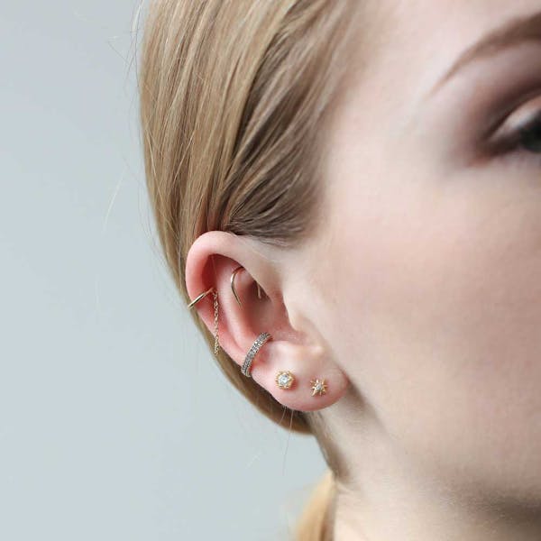 Whisper Open Hoop Earrings in 14k Gold - 18G on model