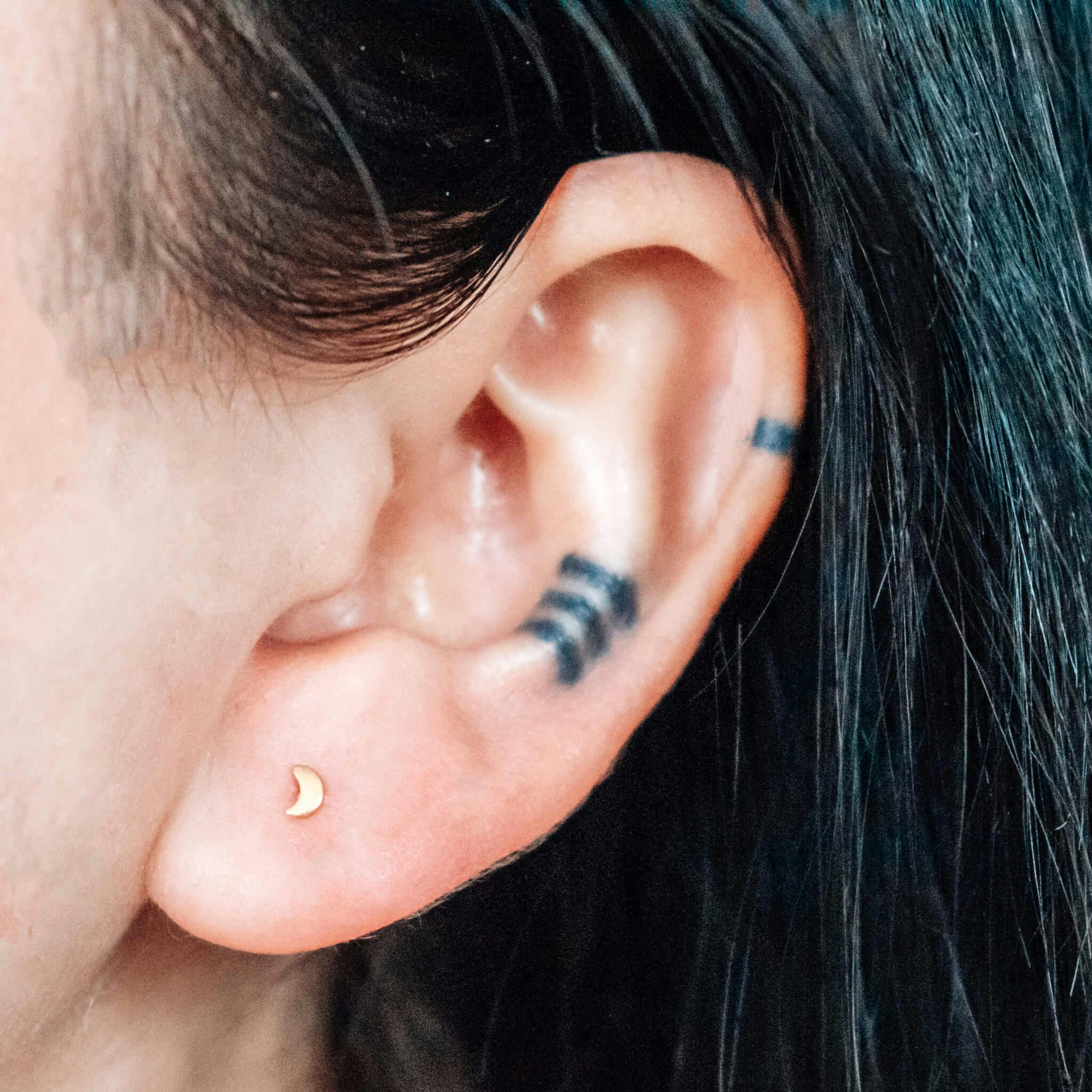 Classic Moon Push Pin Flat Back Earring on Model