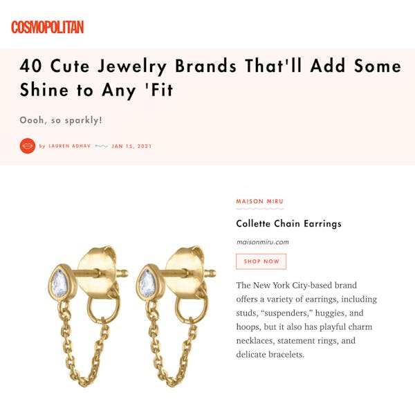 Our Colette Earrings as seen in Cosmopolitan