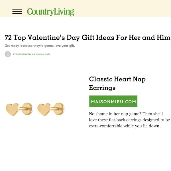 Our Classic Heart Nap Earrings as Seen on Country Living