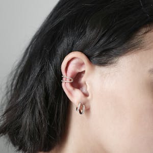 Eternity Hoop Earrings on model
