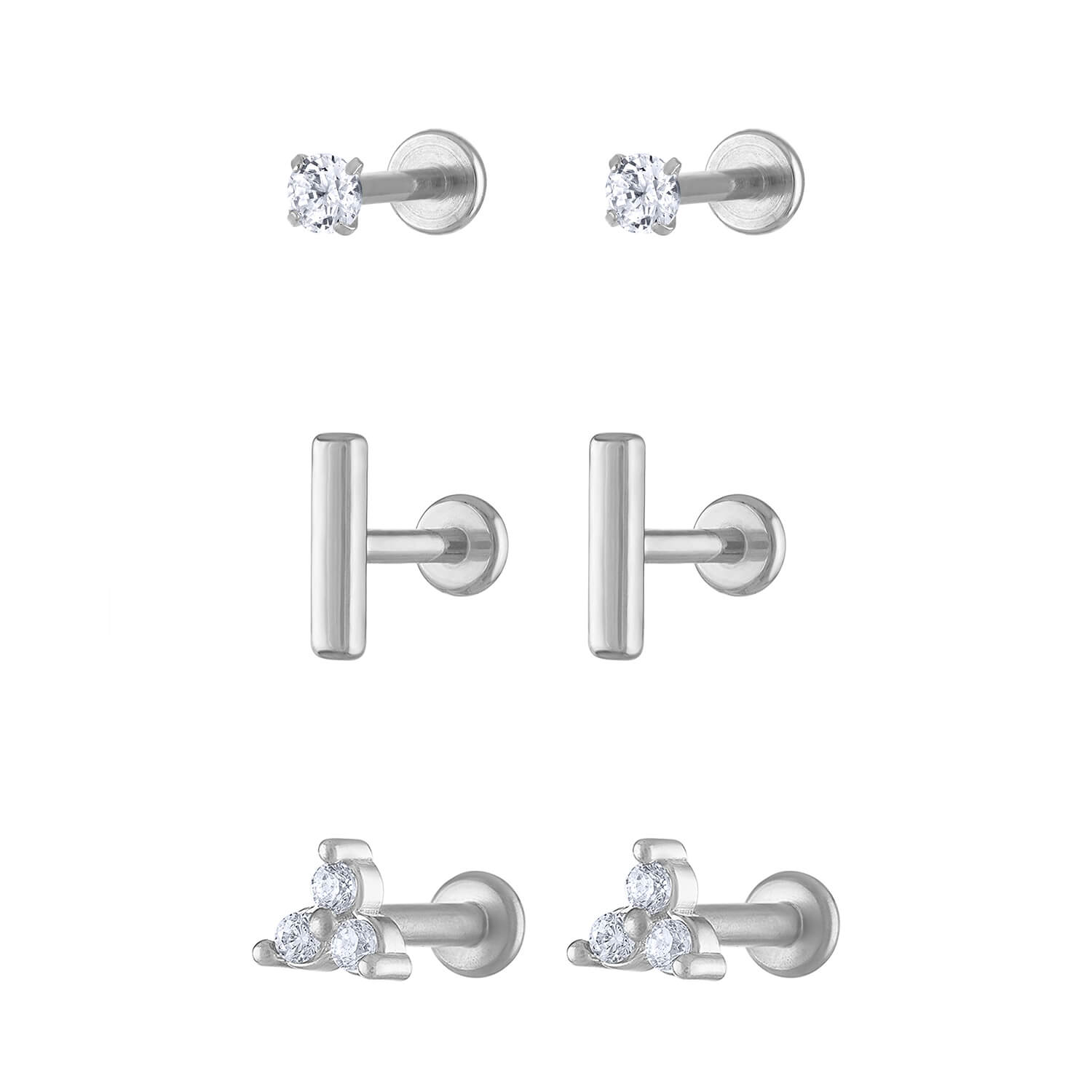 Flat back silver hot sale stud earrings