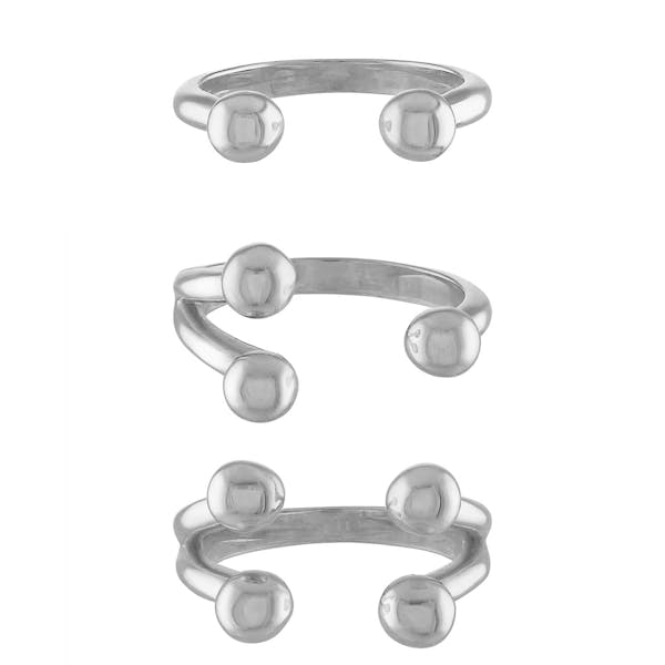 Floating Sphere Stacking Ring Trio in Silver