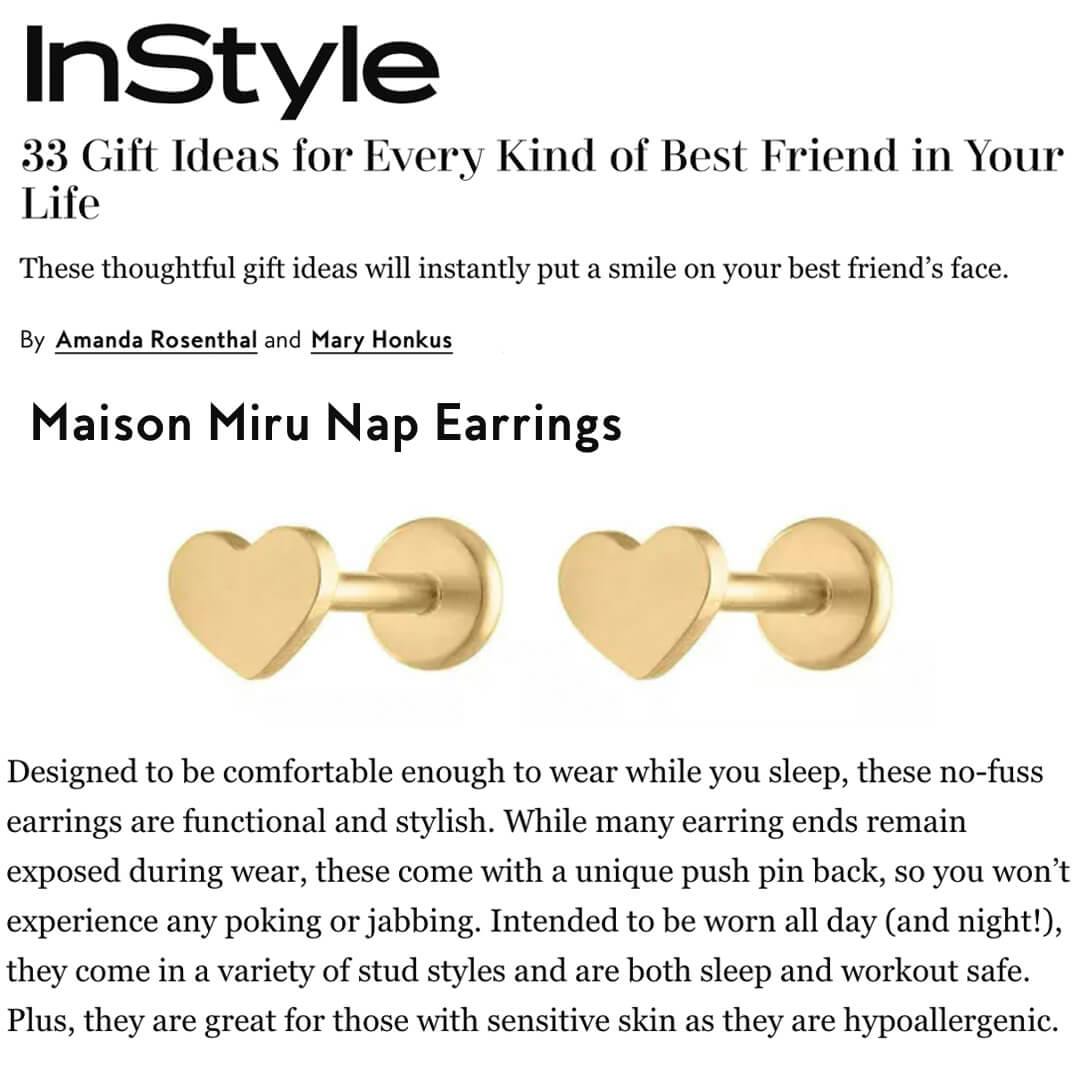 Our Classic Heart Push Pin Flat Back Earrings as seen on InStyle