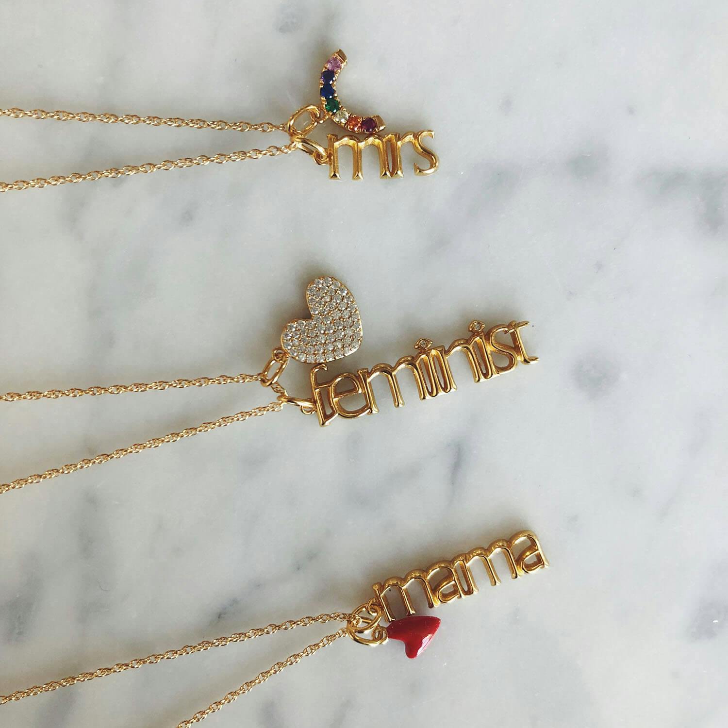 Feminist Charm (Gold Vermeil) on Necklace