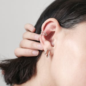 Eternity Hoop Earrings in Sterling Silver on model