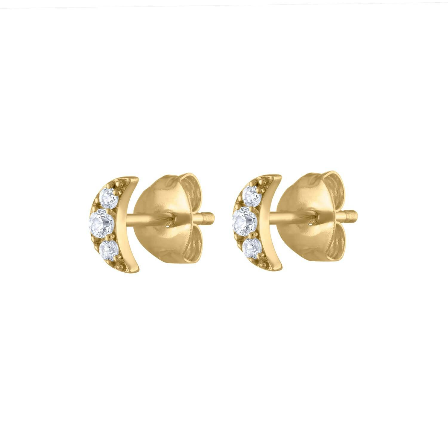 Pave Moon Studs in 14k Gold