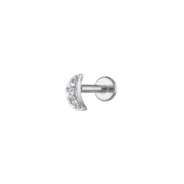 Pave Moon Threaded Flat Back Earring in Silver