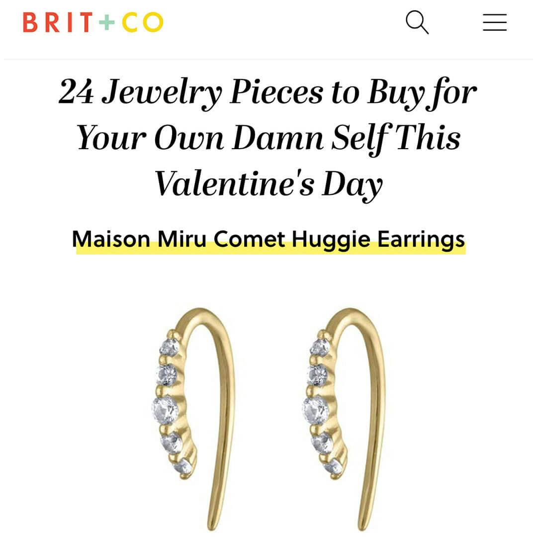 Our Comet Huggie Earrings in 14K Gold as seen on Brit+Co