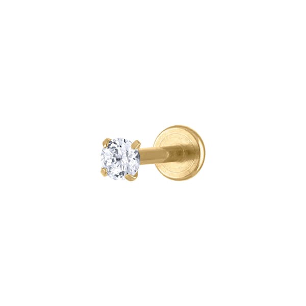 Pave Moon Threaded Flat Back Earring, Titanium - Gold / 16g: Most Cartilage Piercings / 8mm at Maison Miru