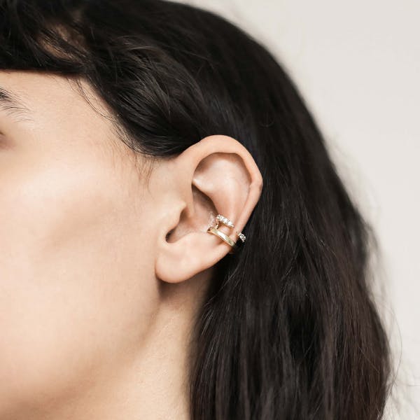 Crystal Claw Ear Cuff in Sterling Silver on model