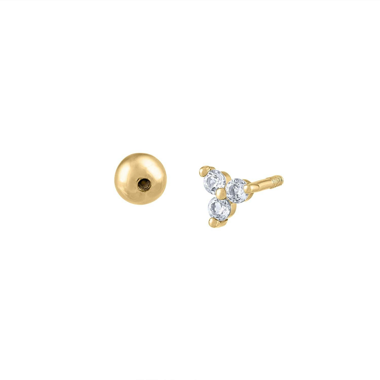 Crystal Trinity Ball Back Earrings in 14k Gold