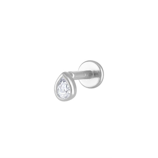 Tiny Dewdrop Threaded Flat Back Earring in Silver